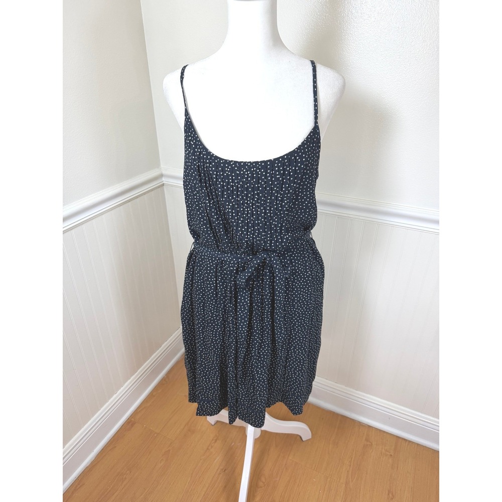 Abercrombie & Fitch Polka Dot Dress Women XL Navy Blue Cross Back Tie Waist Mini
